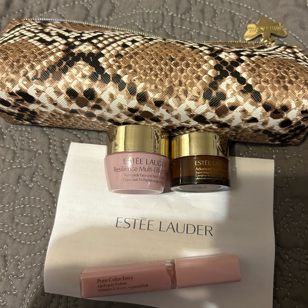 ESTEE LAUDER 3pc Cosmetic Makeup pencil Snake Bag